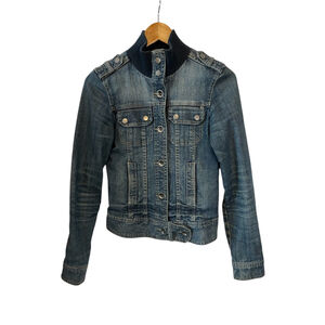 LE CHATEAU Denim Stretch Stone Wash Button Up Short Jean Jacket XXS